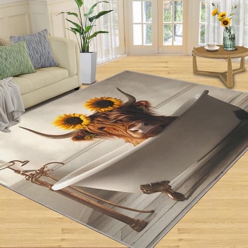 SANSJI Teppich – Hochlandrinder, Heimdekoration, Sonnenblumenkuh-Teppich für Wohnzimmer, waschbare Teppiche für Schlafzimmer, Innenbereich, rutschfest, niedriger Flor, Badezimmer-Tier-Geschenke, 152 x SANSJI Teppich – Hochlandrinder, Heimdekoration, Sonnenblumenkuh-Teppich für Wohnzimmer, waschbare Teppiche für Schlafzimmer, Innenbereich, rutschfest, niedriger Flor, Badezimmer-Tier-Geschenke, 152 x von SANSJI