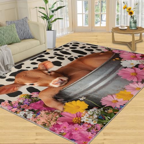 SANSJI Teppich – Lustige Kuh-Heimdekoration, Landhausstil, rustikale Blumen-Teppiche für Wohnzimmer, waschbare Teppiche für Schlafzimmer, Innenbereich, rutschfest, niedriger Flor, niedliche Tiere SANSJI Teppich – Lustige Kuh-Heimdekoration, Landhausstil, rustikale Blumen-Teppiche für Wohnzimmer, waschbare Teppiche für Schlafzimmer, Innenbereich, rutschfest, niedriger Flor, niedliche Tiere von SANSJI