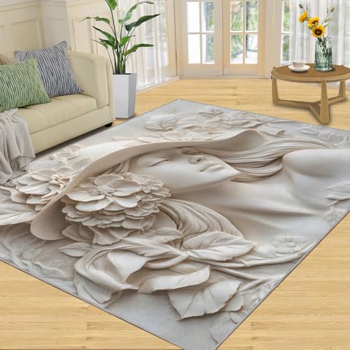 SANSJI Teppich – Mädchen-Heimdekoration, 150 x 180 cm, 3D-Relief, Frauenteppiche für Wohnzimmer, waschbare Teppiche für Schlafzimmer, Innenbereich, rutschfest und niedriger Flor, nordische weiße SANSJI Teppich – Mädchen-Heimdekoration, 150 x 180 cm, 3D-Relief, Frauenteppiche für Wohnzimmer, waschbare Teppiche für Schlafzimmer, Innenbereich, rutschfest und niedriger Flor, nordische weiße von SANSJI