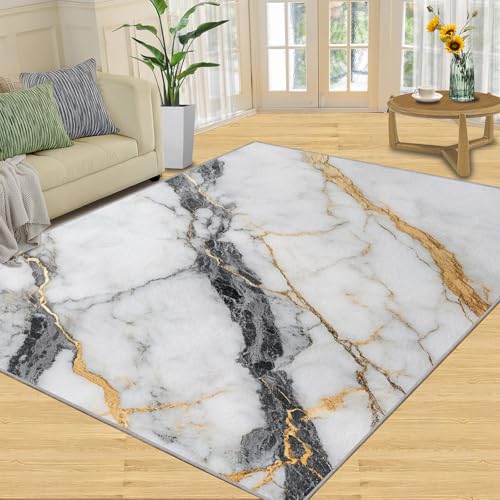 SANSJI Teppich – Marmor-Teppich für Zuhause und Geschenke, 200 x 290 cm, grauer Marmor-Teppich für Wohnzimmer, waschbare Teppiche für Schlafzimmer, Innenbereich, rutschfest und niedriger Flor von SANSJI