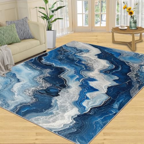 SANSJI Teppich – Marmor-Teppich für Zuhause und Geschenke, gewellter Marmor-Teppich für Wohnzimmer, waschbare Teppiche für Schlafzimmer, rutschfester Teppich, niedriger Flor und pflegeleicht von SANSJI