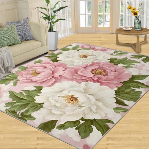 SANSJI Teppich – Pfingstrosen-Heimdekoration, 180 x 200 cm, Pastell-Blumen-Teppiche für Wohnzimmer, waschbare Teppiche für Schlafzimmer, Innenbereich, rutschfest und niedriger Flor, Landhausstil SANSJI Teppich – Pfingstrosen-Heimdekoration, 180 x 200 cm, Pastell-Blumen-Teppiche für Wohnzimmer, waschbare Teppiche für Schlafzimmer, Innenbereich, rutschfest und niedriger Flor, Landhausstil von SANSJI