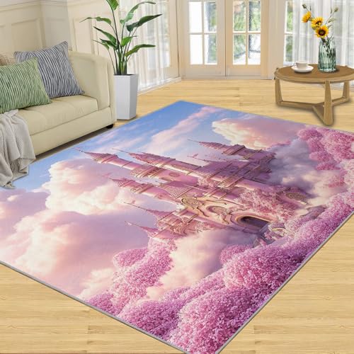 SANSJI Teppich – Pink Castle Home Decor, 180 x 270 cm, rosa Mädchen-Teppiche für Wohnzimmer, waschbare Teppiche für Schlafzimmer, rutschfester Teppich, niedriger Flor und pflegeleicht SANSJI Teppich – Pink Castle Home Decor, 180 x 270 cm, rosa Mädchen-Teppiche für Wohnzimmer, waschbare Teppiche für Schlafzimmer, rutschfester Teppich, niedriger Flor und pflegeleicht von SANSJI