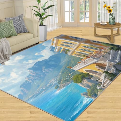 SANSJI Teppich – Strandlandschaft, Heimdekoration und Geschenke, kleine Stadtteppiche für Wohnzimmer, waschbare Teppiche für Schlafzimmer, rutschfester Teppich, niedriger Flor und pflegeleicht von SANSJI