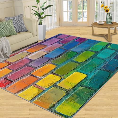 SANSJI Teppich – Ziegel-Graffiti-Heimdekoration und Geschenke, 90 x 150 cm, bunte Straßenkunst-Teppiche für Wohnzimmer, waschbare Teppiche für Schlafzimmer, rutschfester Teppich, niedriger Flor und SANSJI Teppich – Ziegel-Graffiti-Heimdekoration und Geschenke, 90 x 150 cm, bunte Straßenkunst-Teppiche für Wohnzimmer, waschbare Teppiche für Schlafzimmer, rutschfester Teppich, niedriger Flor und von SANSJI