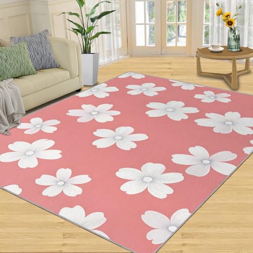 SANSJI Teppich für Mädchen, Blumenmuster, Heimdekoration, 180 x 270 cm, Cartoon-Blumen-Teppiche für Wohnzimmer, waschbare Teppiche für Schlafzimmer, Innenbereich, rutschfest, niedriger Flor, einfache SANSJI Teppich für Mädchen, Blumenmuster, Heimdekoration, 180 x 270 cm, Cartoon-Blumen-Teppiche für Wohnzimmer, waschbare Teppiche für Schlafzimmer, Innenbereich, rutschfest, niedriger Flor, einfache von SANSJI