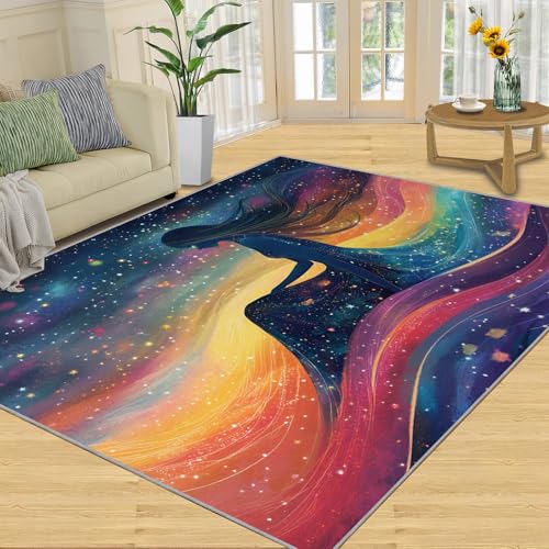 SANSJI Teppich für Mädchen, Heimdekoration, 160 x 230 cm, Regenbogenwellen, Teppiche für Wohnzimmer, waschbare Teppiche für Schlafzimmer, rutschfester Teppich, niedriger Flor und pflegeleicht, bunte SANSJI Teppich für Mädchen, Heimdekoration, 160 x 230 cm, Regenbogenwellen, Teppiche für Wohnzimmer, waschbare Teppiche für Schlafzimmer, rutschfester Teppich, niedriger Flor und pflegeleicht, bunte von SANSJI