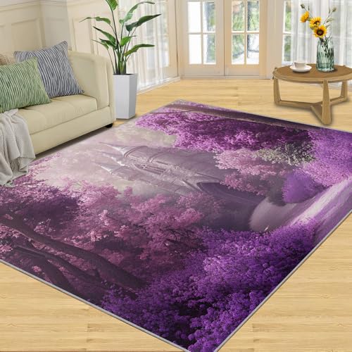 SANSJI Teppich für Mädchen, Heimdekoration, Fantasie-Schloss-Teppiche für Wohnzimmer, waschbare Teppiche für Schlafzimmer, Innenbereich, rutschfest, niedriger Flor, geheimnisvolle violette Geschenke SANSJI Teppich für Mädchen, Heimdekoration, Fantasie-Schloss-Teppiche für Wohnzimmer, waschbare Teppiche für Schlafzimmer, Innenbereich, rutschfest, niedriger Flor, geheimnisvolle violette Geschenke von SANSJI