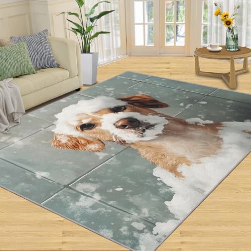 SANSJI Teppich mit Hundemuster, Heimdekoration, 100 x 150 cm, Comic-Welpenteppiche für Wohnzimmer, waschbare Teppiche für Schlafzimmer, Innenbereich, rutschfest, niedriger Flor, Badezimmer-Geschenke SANSJI Teppich mit Hundemuster, Heimdekoration, 100 x 150 cm, Comic-Welpenteppiche für Wohnzimmer, waschbare Teppiche für Schlafzimmer, Innenbereich, rutschfest, niedriger Flor, Badezimmer-Geschenke von SANSJI
