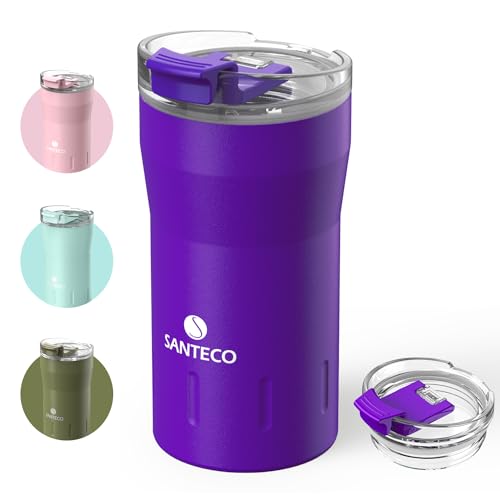 SANTECO Thermobecher 350ml, Kaffeebecher to go 18/8 aus Edelstahl Doppelwandig isoliert - Hält 6 Stunden Heiß - 100% auslaufsicher trinkbecher mit transparent deckel BPA-freier von SANTECO