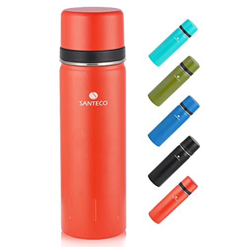 SANTECO Thermoskanne Thermosflasche Edelstahl 1l, 500ml, Auslaufsicher Isolierflasche mit Trinkbecher für unterwegs, Thermoskanne Kaffee & Tee für Kinder, Sport, BPA-Frei, 24H Kalt & 12H Heiß von SANTECO