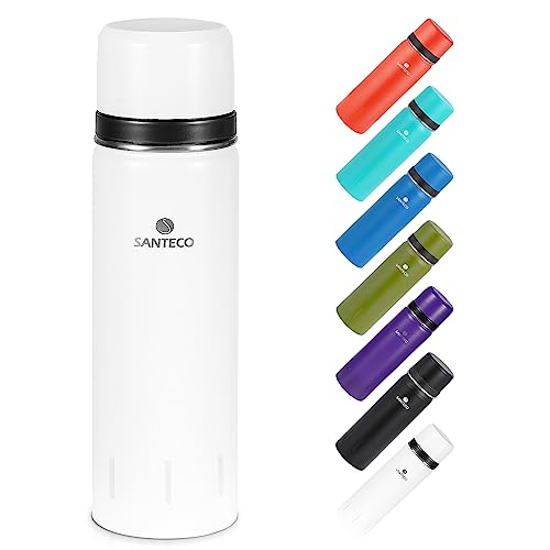 SANTECO Thermoskanne Thermosflasche Edelstahl 1l, 500ml, Auslaufsicher Isolierflasche mit Trinkbecher für unterwegs, Thermoskanne Kaffee & Tee für Kinder, Sport, BPA-Frei, 24H Kalt & 12H Heiß von SANTECO