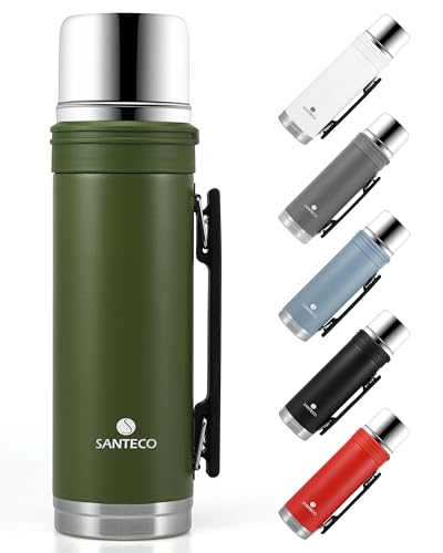 SANTECO Thermoskanne 1L - Thermoskanne mit Trinkbecher für unterwegs - Thermosflasche Edelstahl mit griff - Auslaufsicher Isolierflasche Kaffee & Tee - BPA Frei, für Heiß und Kalt von SANTECO