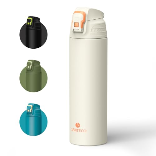 SANTECO Trinkflasche mit Leckage-Sicherheitssperre, Thermosflasche Edelstahl 1l BPA-Frei, isolierflasche mit Tragetasche, Wasserflasche Spülmaschinenfest für Reisen Camping Grau von SANTECO