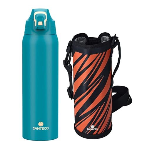 SANTECO Trinkflasche mit Leckage-Sicherheitssperre, Thermosflasche Edelstahl 1,5l BPA-Frei, isolierflasche mit Tragetasche, Wasserflasche Spülmaschinenfest für Reisen Camping Blau von SANTECO