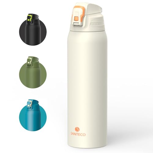 SANTECO Trinkflasche mit Leckage-Sicherheitssperre, Thermosflasche Edelstahl 1,5l BPA-Frei, isolierflasche mit Tragetasche, Wasserflasche Spülmaschinenfest für Reisen Camping Grau von SANTECO