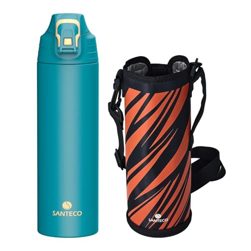 SANTECO Trinkflasche mit Leckage-Sicherheitssperre, Thermosflasche Edelstahl 1l BPA-Frei, isolierflasche mit Tragetasche, Wasserflasche Spülmaschinenfest für Reisen Camping Blau von SANTECO