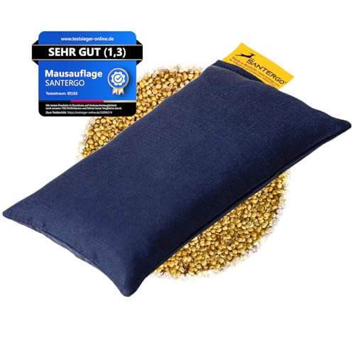 SANTERGO Mauspad Handgelenkauflage - ergonomische Handballenauflage aus Bio-Hirsespreu, Anti-Sehnenscheidenprobleme für die Computer Maus, Mousepad, Wrist Rest in Blau von SANTERGO