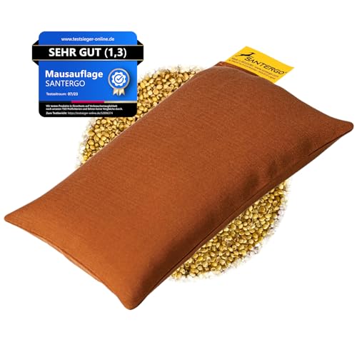 SANTERGO Mauspad Handgelenkauflage - ergonomische Handballenauflage aus Bio-Hirsespreu, Anti-Sehnenscheidenprobleme für die Computer Maus, Mousepad, Wrist Rest in Cognac Farben von SANTERGO