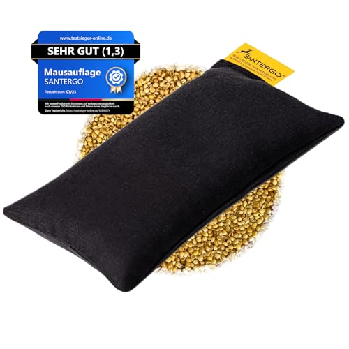 SANTERGO Mauspad Handgelenkauflage - ergonomische Handballenauflage aus Bio-Hirsespreu, Anti-Sehnenscheidenprobleme für die Computer Maus, Mousepad, Wrist Rest in Schwarz von SANTERGO