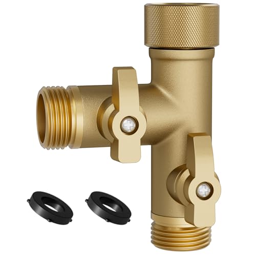 SANTONG 2-Wege-Gartenschlauch-Verteiler aus massivem Messing, hoher Durchfluss, 360-Grad-Drehung, 1,9 cm Wasserhahn-Anschlüsse von SANTONG