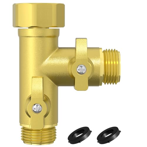 SANTONG 2-Wege-Gartenschlauch-Verteiler aus massivem Metall mit Absperrventilen, 360 Grad drehbar, 1,9 cm Wasserhahn-Anschlüsse mit 2 zusätzlichen Silikon-Unterlegscheiben von SANTONG