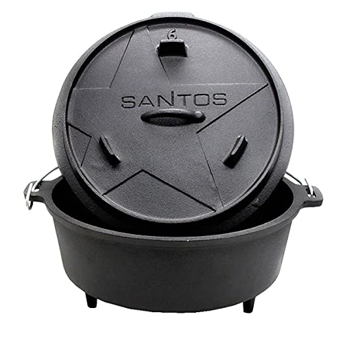 SANTOS Dutch Oven mit Deckel - Schmortopf für Außenküche - 5,7 L/6 Qt. Feuertopf mit Füßen - Gusseisen - ideal für Lagerfeuer, Feuerstelle oder Grill von SANTOS