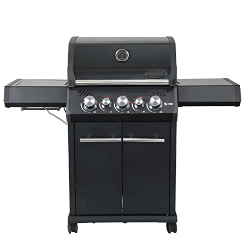 SANTOS Gasgrill S-318-800 Grad Infrarot-Zone & Heckbrenner - ausziehbares Warmhalterost - inkl. Drehspieß, Rostheber & Silikonablage - All Black von SANTOS
