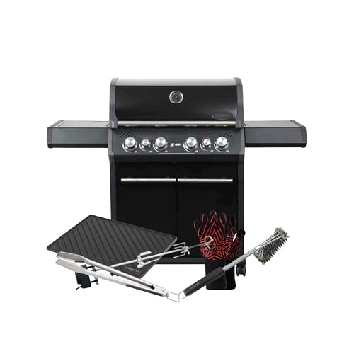 SANTOS Gasgrill S-418 Schwarz - 4 Hauptbrenner, 800 °C Grillzone - Komplettset - Drehspieß, Silikonablage, Rostheber, Grillzange, Grillbürste, Grillhandschuhe SANTOS Gasgrill S-418 Schwarz - 4 Hauptbrenner, 800 °C Grillzone - Komplettset - Drehspieß, Silikonablage, Rostheber, Grillzange, Grillbürste, Grillhandschuhe von SANTOS