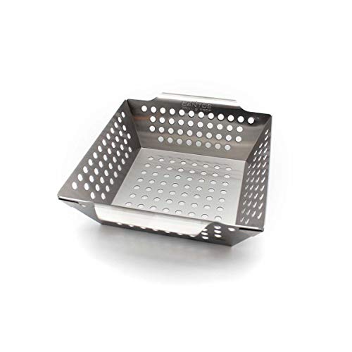 SANTOS Grillkorb/Gemüsekorb - Edelstahl - 21,5x21,5x6,5cm - XS Grillwok für Gemüse, Fleisch & Co. - Edelstahl-Grillkorb - Vegetarisch & Vegan Grillen von SANTOS