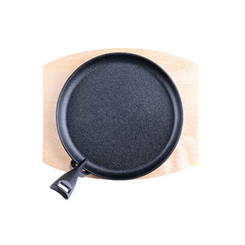 SANTOS Grillpfanne Fajitapfanne Ø22cm - Gusseiserne Pfanne - Schmoren, Braten, Grillen,Backen - Gusspfanne rund - abnehmbarer Griff - Backofen & Grill von SANTOS