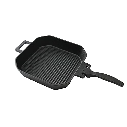 SANTOS Grillpfanne quadratisch - 25x25cm - Gusseiserne Pfanne mit abnehmbarem Griff - Schmoren, Braten, Grillen - Gusspfanne Eckig - Backofen & Grill von SANTOS