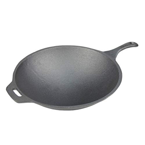 SANTOS Gusseisen Wokpfanne rund - Guss-Wok - ø31,8cm x 48,8cm - Feuertopf - Grilltopf - ideal für Lagerfeuer, Feuerstelle oder Kohle- oder Gas-Grill von SANTOS