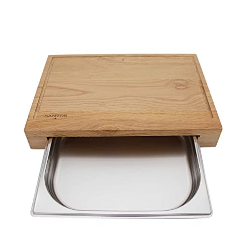 SANTOS Schneidebrett Eiche mit Auffangschale - 43x7x28cm - Serviertablett Groß - Holzbrett zum Hacken & Servieren - Küchenhelfer - XL Tranchierbrett SANTOS Schneidebrett Eiche mit Auffangschale - 43x7x28cm - Serviertablett Groß - Holzbrett zum Hacken & Servieren - Küchenhelfer - XL Tranchierbrett von SANTOS