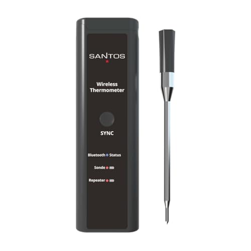 SANTOS Wireless Grillthermometer – Perfekte Grillkontrolle per App (Android & iOS)– Kabellos – 150m Reichweite – Dual-Sensor – Bis 300°C – Magnet-Halterung von SANTOS