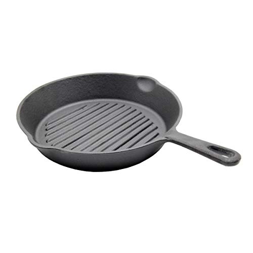 SANTOS Grillpfanne Gusseisen Ø25cm - runde Gusseiserne Pfanne - Griff - Braten, Grillen, Backen - Gusspfanne rund - Herd, Feuer, Gasgrill & Kohlegrill von SANTOS