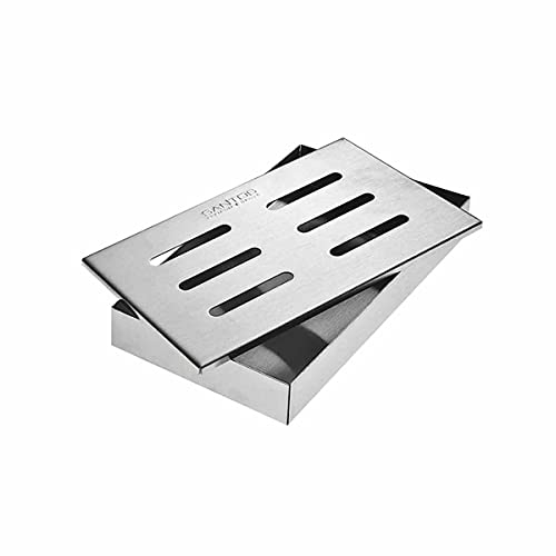 SANTOS Räucherbox - Smokerbox für Gasgrill & Kohlegrill - 21x13x3,4cm - rostfreie Edelstahl-Smokebox - Räuchern auf dem Grill - Low & Slow - Smokebox von SANTOS