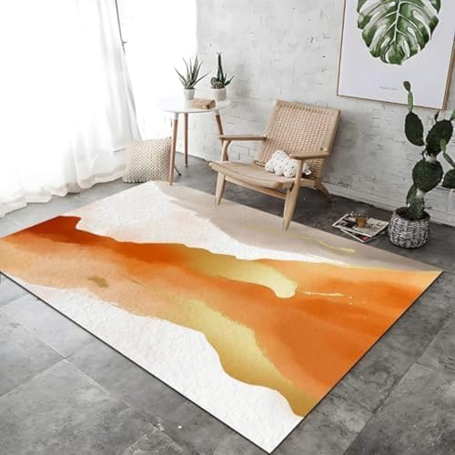 Abstrakte Aquarellband -Themen -Teppich Für Weich Orangefarbene Bodenmatte Gedruckt Großer Teppich, Kurzer Stapelwaschabteilung Teppiche Für Schlafzimmer Esszimmer Nicht -Schuppen -Teppich Teppich, von SANTPOT