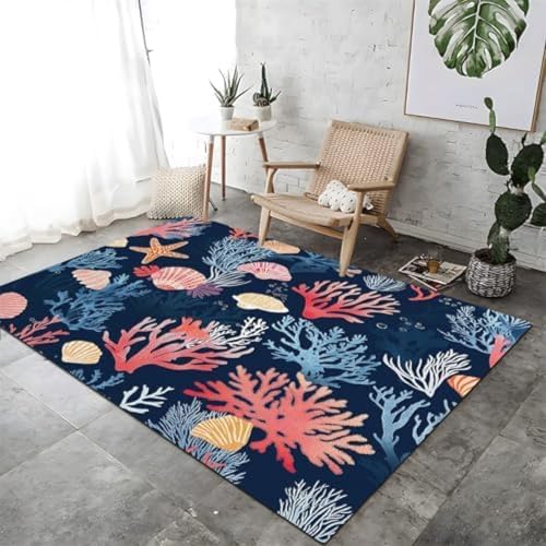 Aquarell Ozeanpflanzen Drucken Nicht -Schlupfteppich Verblassen Resistent, Färbend Resistent Waschbarer Teppich Weicher Kurzer Stapel, Aquarell Ozeanpflanzen Drucken Nicht -Schlupfteppich Verblassen Resistent, Färbend Resistent Waschbarer Teppich Weicher Kurzer Stapel, von SANTPOT