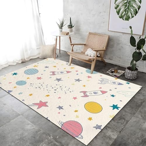 Bereich Teppich Farbenfrohe Lounge Teppiche, Teppich Innenteppich Cartoon Raketen Planet Design Großer Teppich Atmungsvoll Und Weich Für Schlafzimmer Küchen Schlafsaal, von SANTPOT