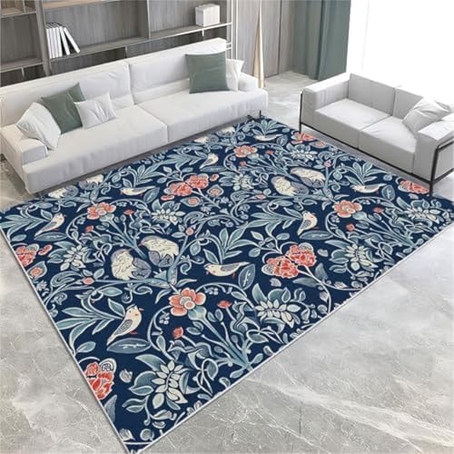 Naturstil Waschbarer Teppichpflanzen, Blumen, Vögel -Fläche Teppich Für Wohnzimmer Weiche Kunstkurzhaufen Teppichmatte Langlebig Genug Faltbar Auf Dem Schlafzimmer Esszimmer, von SANTPOT