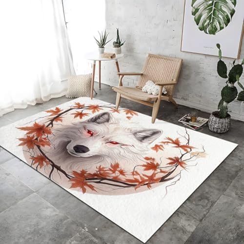 SANTPOT Ahornblatt Weiß Wolfsabdruck Teppich Dekoration Farbenfrohe Nicht-Schlupf-Boden Teppiche Waschbar Nicht Rutschernde Atmungsaktiv Für Schlafzimmer Wohnheimdekoration, SANTPOT Ahornblatt Weiß Wolfsabdruck Teppich Dekoration Farbenfrohe Nicht-Schlupf-Boden Teppiche Waschbar Nicht Rutschernde Atmungsaktiv Für Schlafzimmer Wohnheimdekoration, von SANTPOT