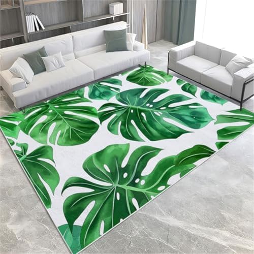 SANTPOT Aquarell Fläche Teppiche Grüne Monstera Blätter Maschinenwaschbar Kurzer Pfahlbereich Teppich Nicht Rutschfrost, von SANTPOT