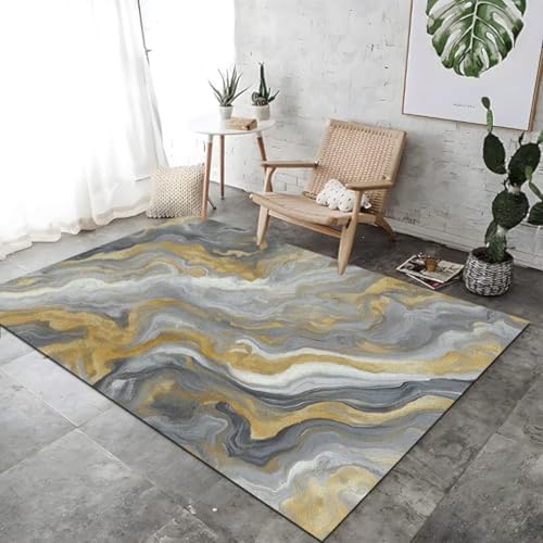 SANTPOT Asche Gold Lounge Teppiche, Teppich Innenteppich Aquarell Marmor Textur Design Großer Teppich Atmungsvoll Und Weich Für Schlafzimmer Küche Schlafsaal, von SANTPOT