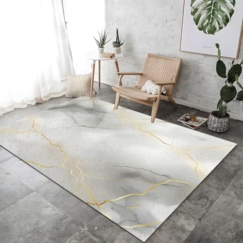 SANTPOT Bereich Teppich Asche Gold Lounge Teppiche, Teppich Innenteppich Fein Marmor Textur Design Großer Teppich Atmungsaktiv Und Weich Für Schlafzimmer Küchen Schlafsaal, von SANTPOT