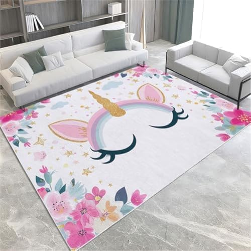 SANTPOT Blumen Fläche Teppich Teppich Für Wohnzimmer Schlafzimmer Karte Einhornbodenmatte Gedrucktes Design Weicher Teppich, von SANTPOT