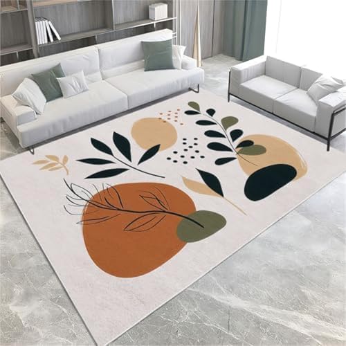 SANTPOT Botanische Elemente Fläche Teppiche Abstrakte Pflanzenblätter Maschinenwaschbar Kurzer Pfahl Teppich 60 X 90 cm Nicht Rutschfrost,120 X 170 cm von SANTPOT
