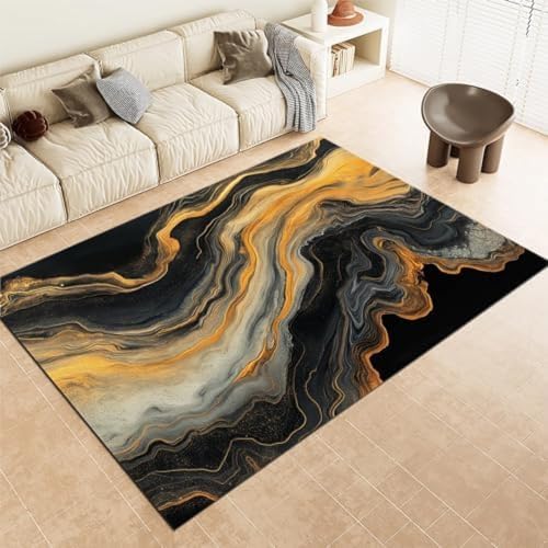 SANTPOT Braune Fläche Teppiche Marmor Schwarzes Muster Waschbarer Plüsch & Flauschiger Nicht Rutscher Pfahlbodenmatte Für Schlafzimmer Esszimmer & Lounges, SANTPOT Braune Fläche Teppiche Marmor Schwarzes Muster Waschbarer Plüsch & Flauschiger Nicht Rutscher Pfahlbodenmatte Für Schlafzimmer Esszimmer & Lounges, von SANTPOT