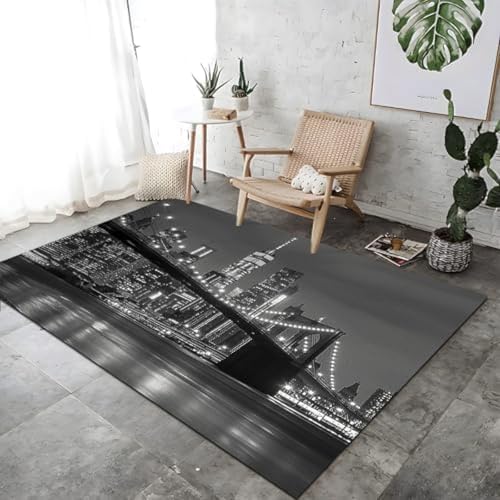 SANTPOT Bridge at Night Design Teppich Für Schlafzimmer Graue Kurze Stapelwaschung Teppiche Für Schlafzimmer Weiche Nichtschuppen Home Dekoration, von SANTPOT