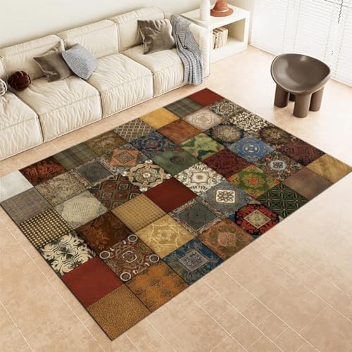 SANTPOT Brown Area Teppiche Geometrische Patchworkquadrate Weich, SANTPOT Brown Area Teppiche Geometrische Patchworkquadrate Weich, von SANTPOT
